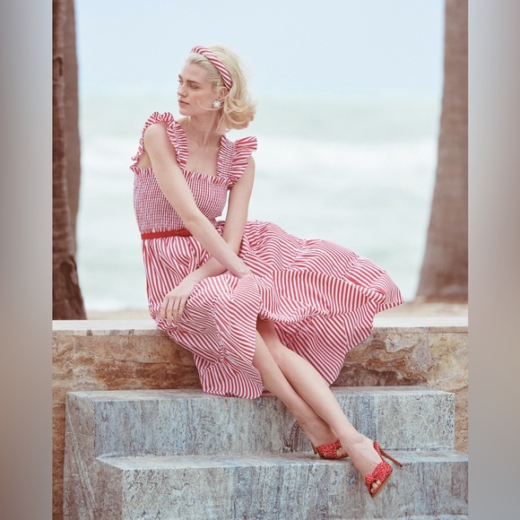 Hill House Home The Ellie Nap Dress Red Stripe Size Medium - Picture 11 of 15